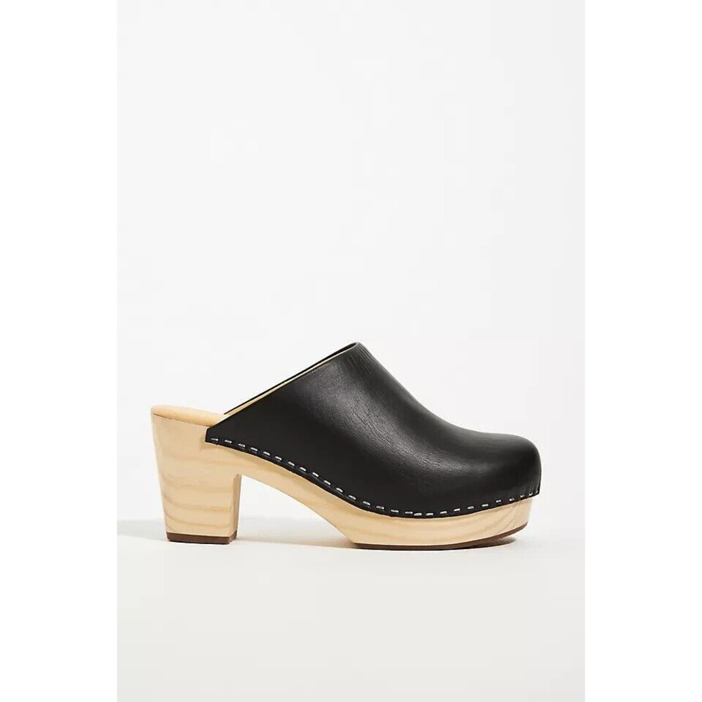Nisolo Leather‎ Closed Toe Slip On Wooden All Day Mule Heeled Clogs BLACK - Picture 3 of 6